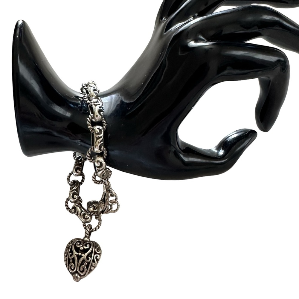 Brighton Bibi Heart Charm w Heavy Scrolled Link Bracelet Cut Out Design …